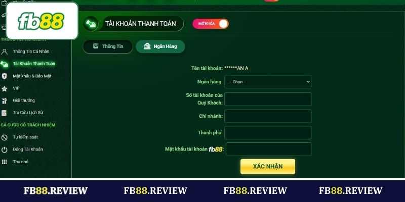 Chọn mục rút tiền FB88 và nhập đầy đủ thông tin
