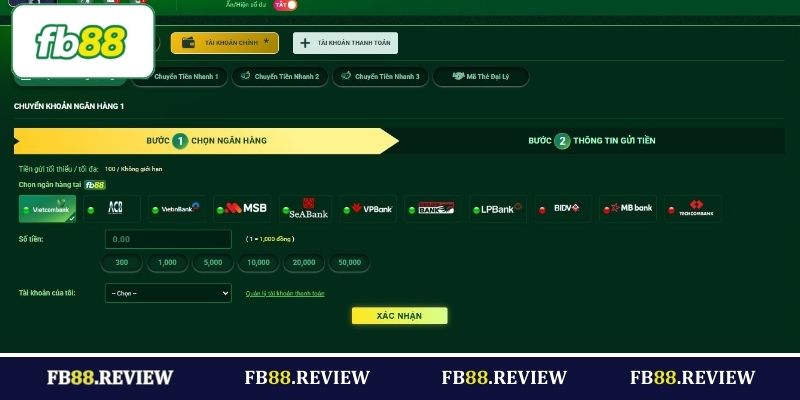 Nạp tiền FB88 qua chuyển khoản ngân hàng 1